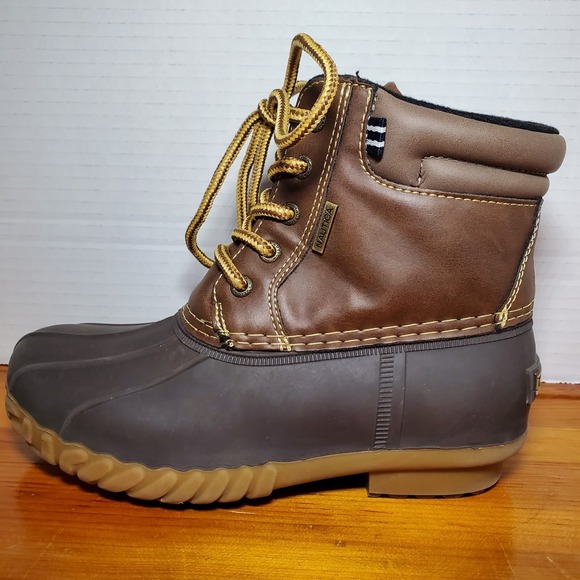 Nautica Waterproof Duck Boots Youth 1 Channing Brown Faux Leather Round Toe Kids - Picture 8 of 9
